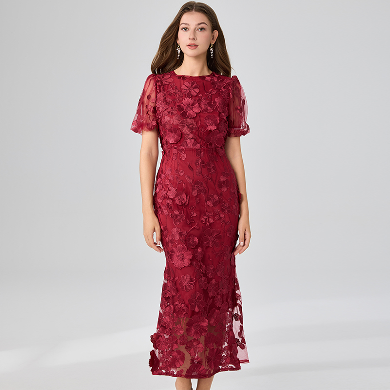 Puff sleeve package hip temperament mermaid dress