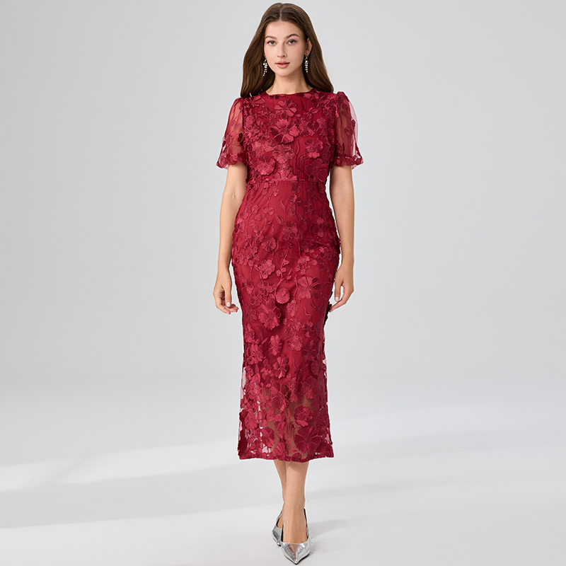 Puff sleeve package hip temperament mermaid dress