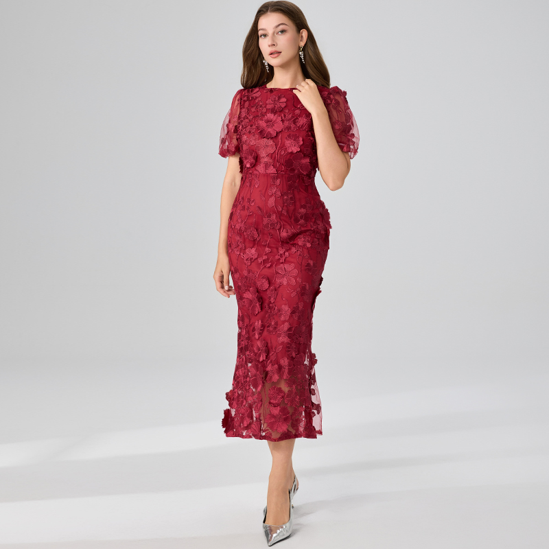 Puff sleeve package hip temperament mermaid dress