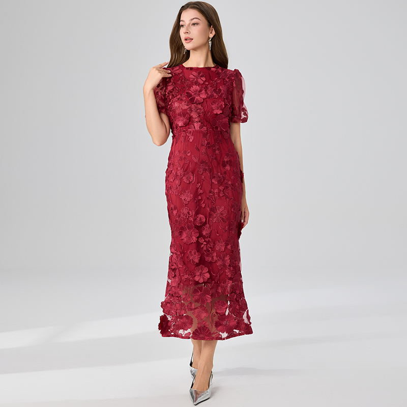 Puff sleeve package hip temperament mermaid dress