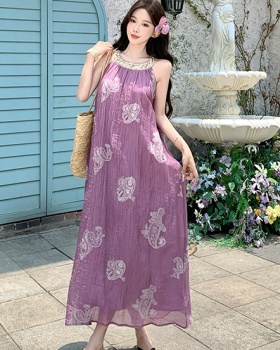 Summer sequins strap dress purple dress for women