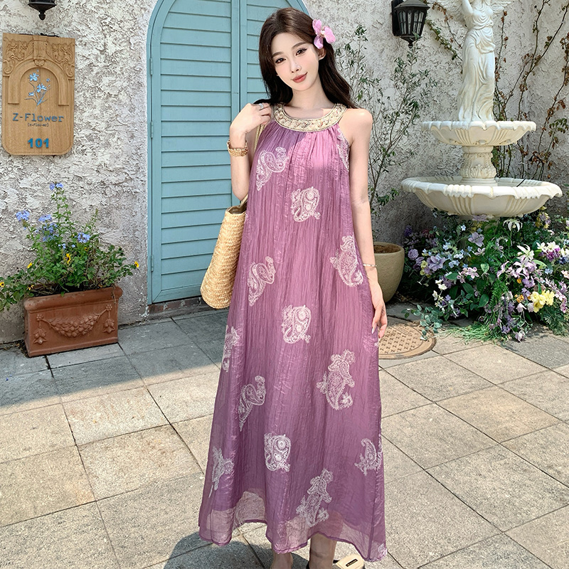 Summer sequins strap dress purple dress for women