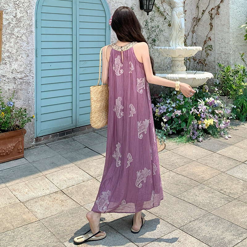 Summer sequins strap dress purple dress for women