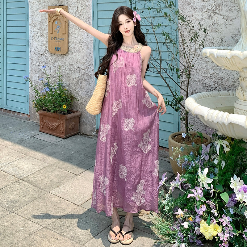Summer sequins strap dress purple dress for women