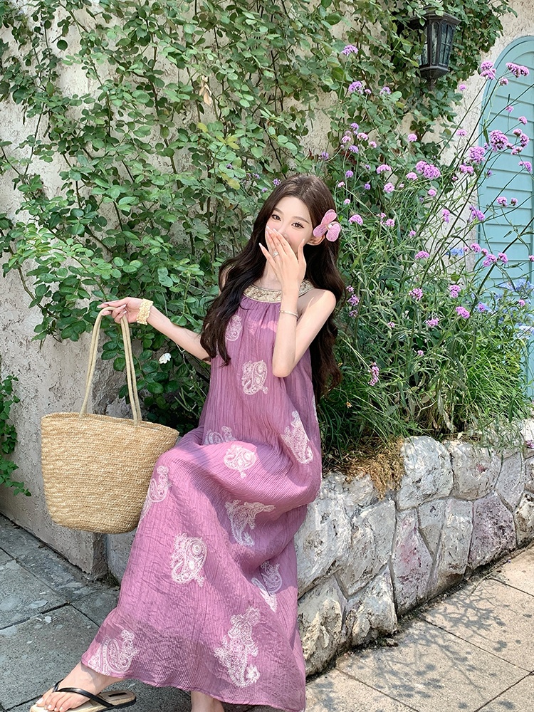 Summer sequins strap dress purple dress for women