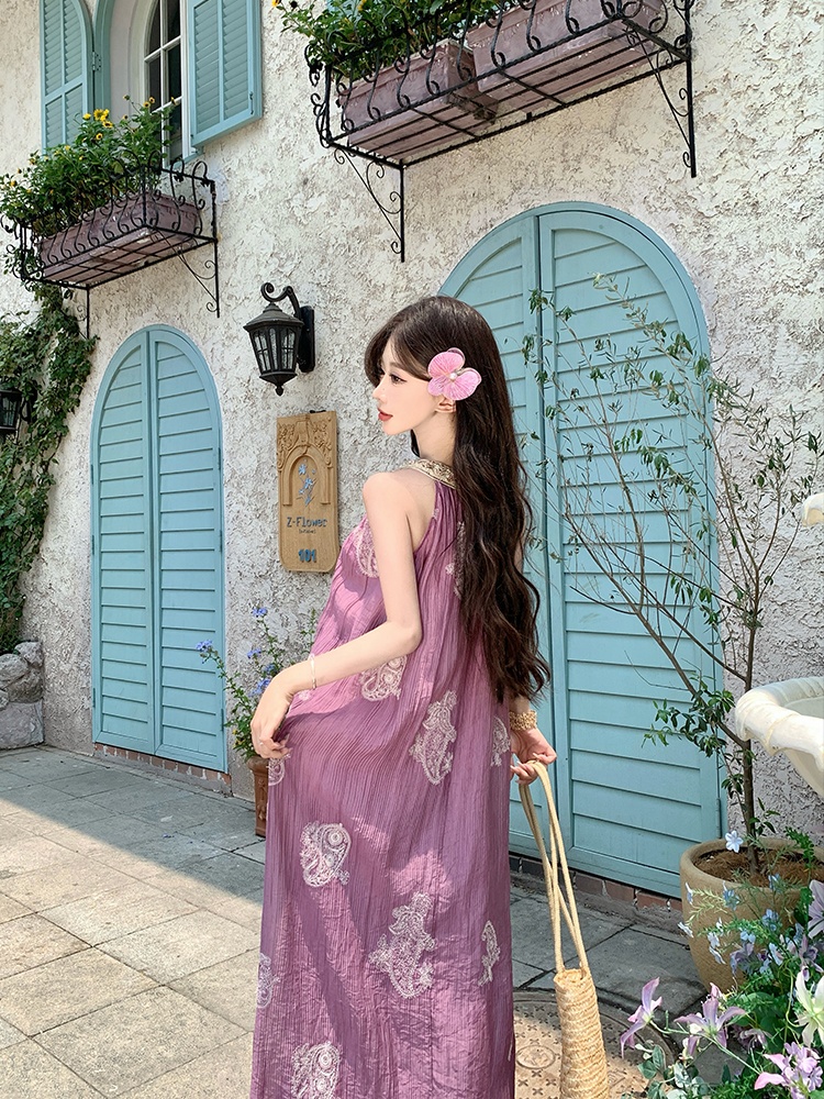 Summer sequins strap dress purple dress for women