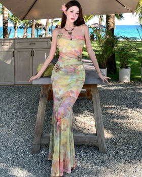 Vacation France style long dress package hip dress for women