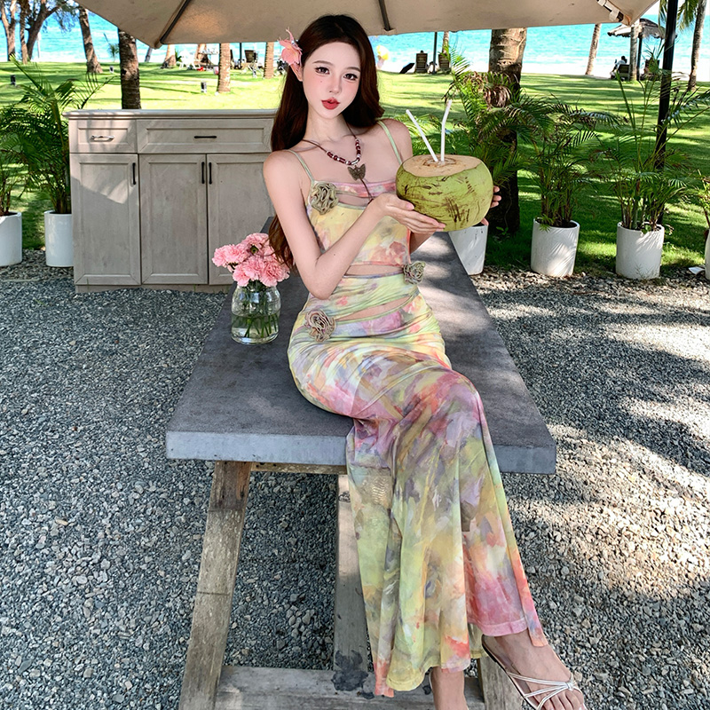 Vacation France style long dress package hip dress for women