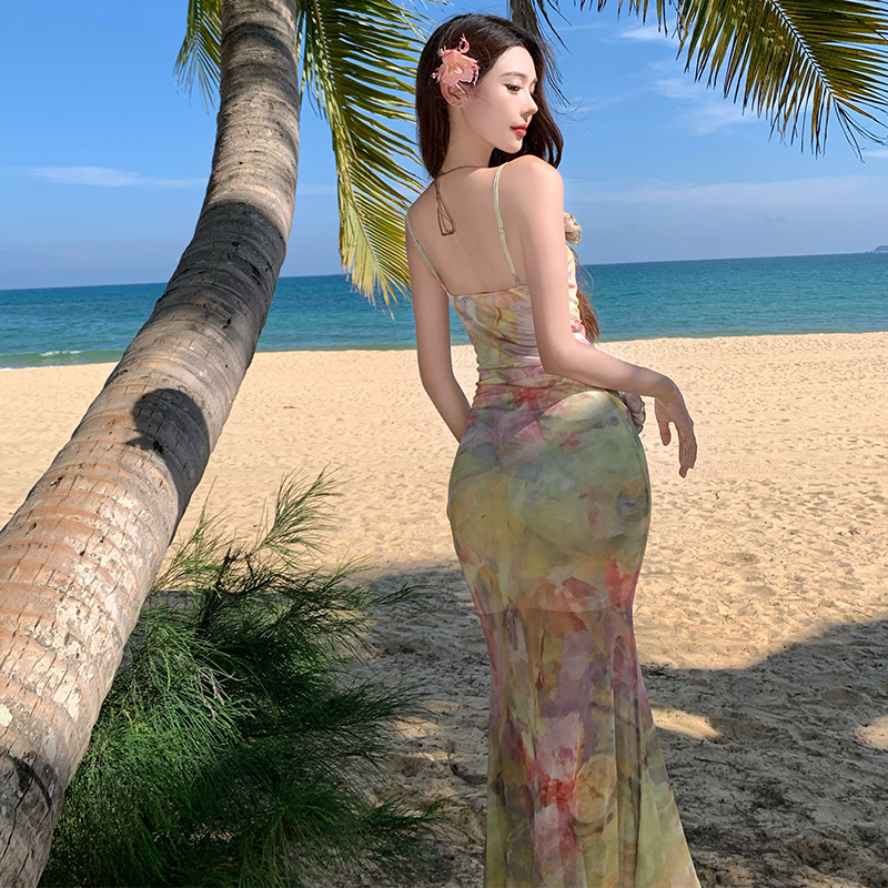 Vacation France style long dress package hip dress for women