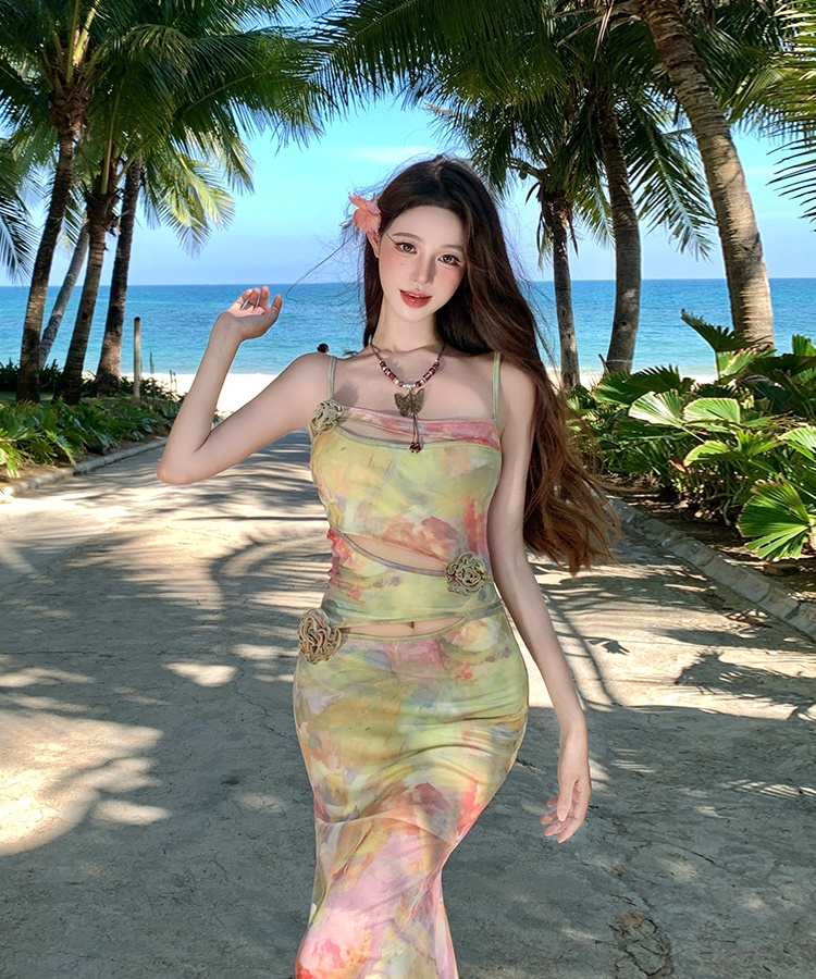 Vacation France style long dress package hip dress for women