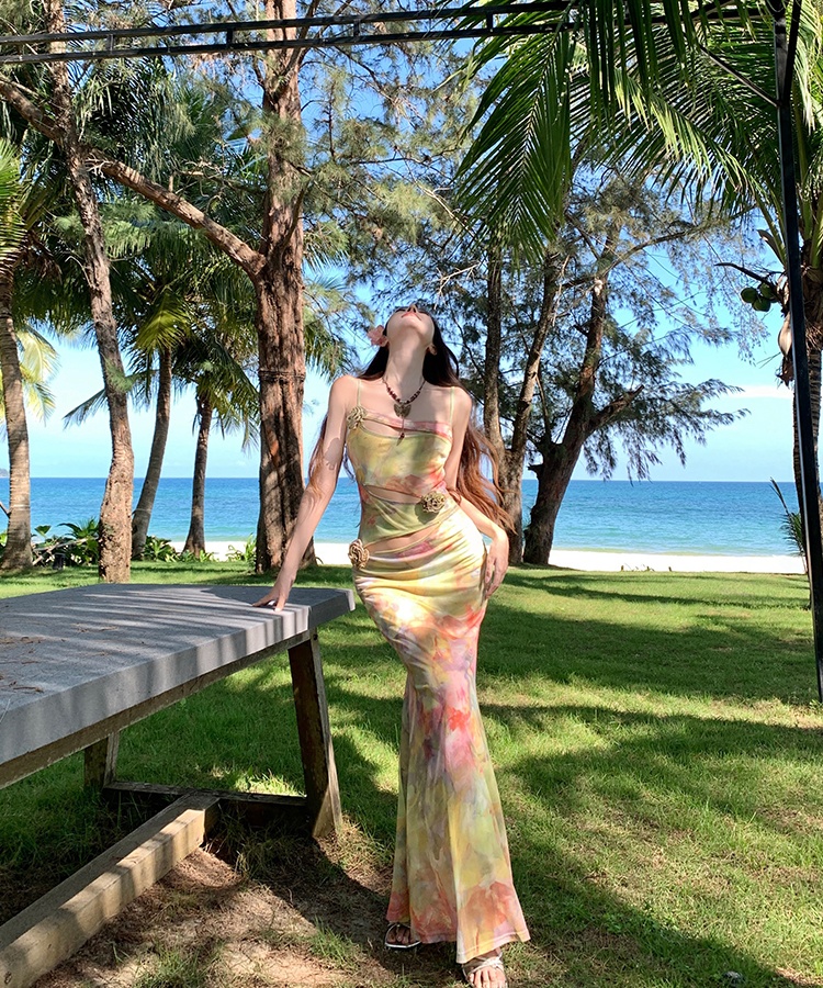 Vacation France style long dress package hip dress for women
