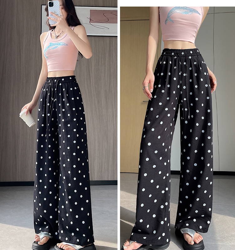 Printing flax wide leg pants thin summer long pants