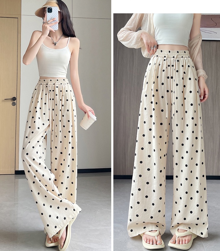 Printing flax wide leg pants thin summer long pants