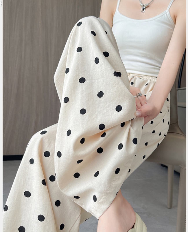 Printing flax wide leg pants thin summer long pants