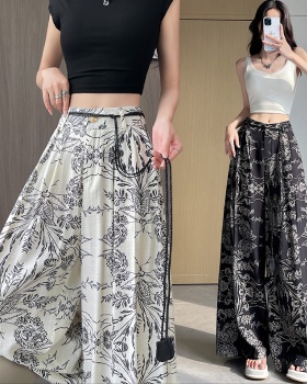 Flax ice silk retro wide leg pants lazy summer pants for women