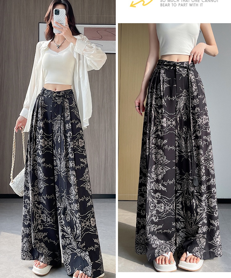 Flax ice silk retro wide leg pants lazy summer pants for women