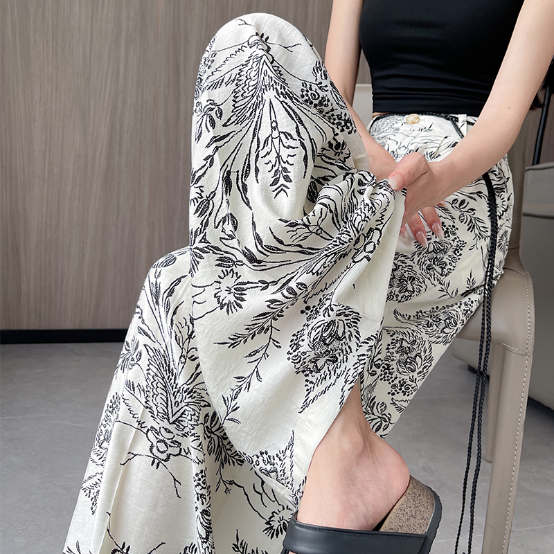Flax ice silk retro wide leg pants lazy summer pants for women