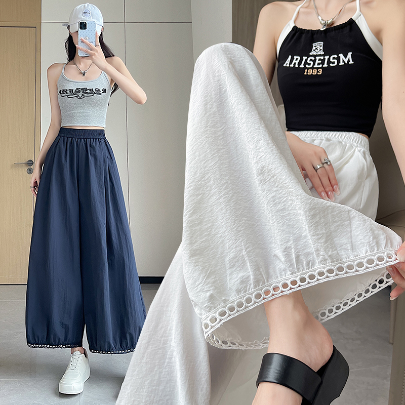 High waist ice silk bloomers lace nine pants for women