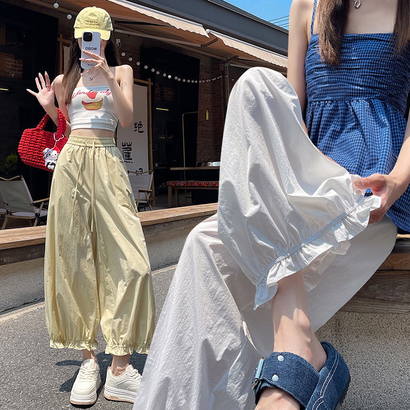 Sunscreen lace summer pants wood ear thin slim nine pants