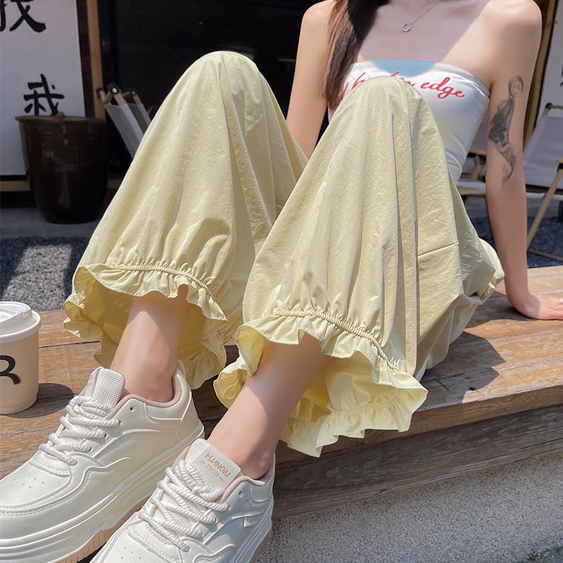 Sunscreen lace summer pants wood ear thin slim nine pants