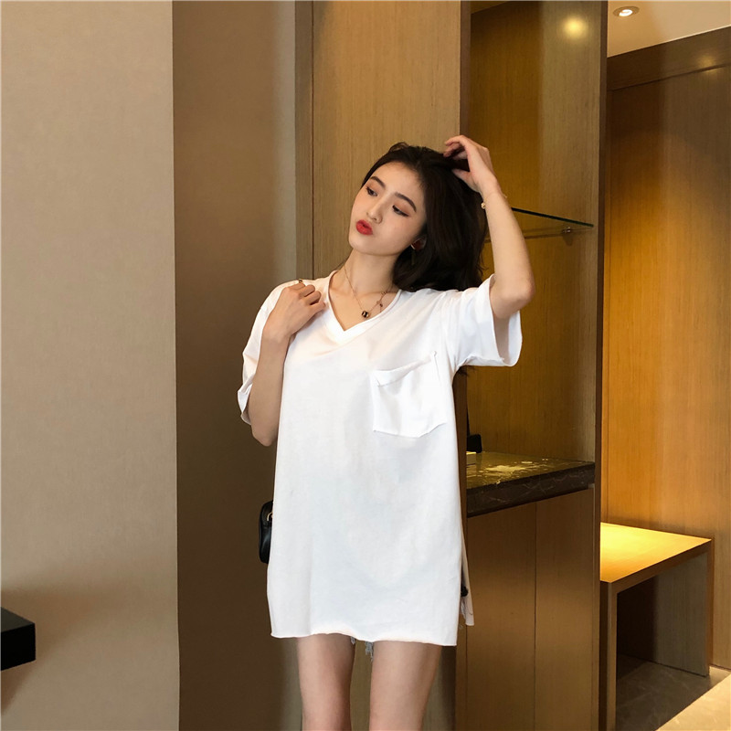 Lazy pure tops split T-shirt for women