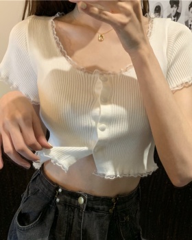 Knitted France style short sleeve lace cardigan