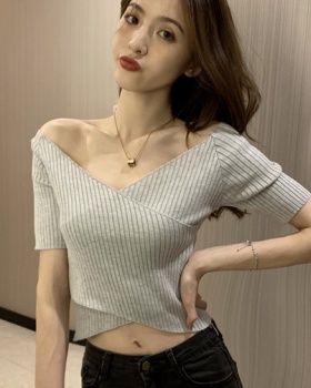 Cross Korean style short sweater tight slim tops