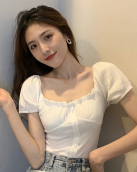 Slim tight V-neck tops flat shoulder sweet T-shirt