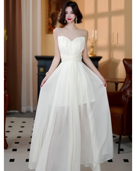 Splice temperament white long dress ladies gauze dress