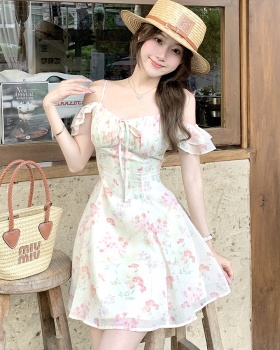 Flat shoulder France style boats sleeve dress for women