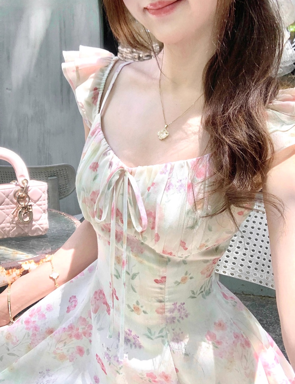 Flat shoulder France style boats sleeve dress for women