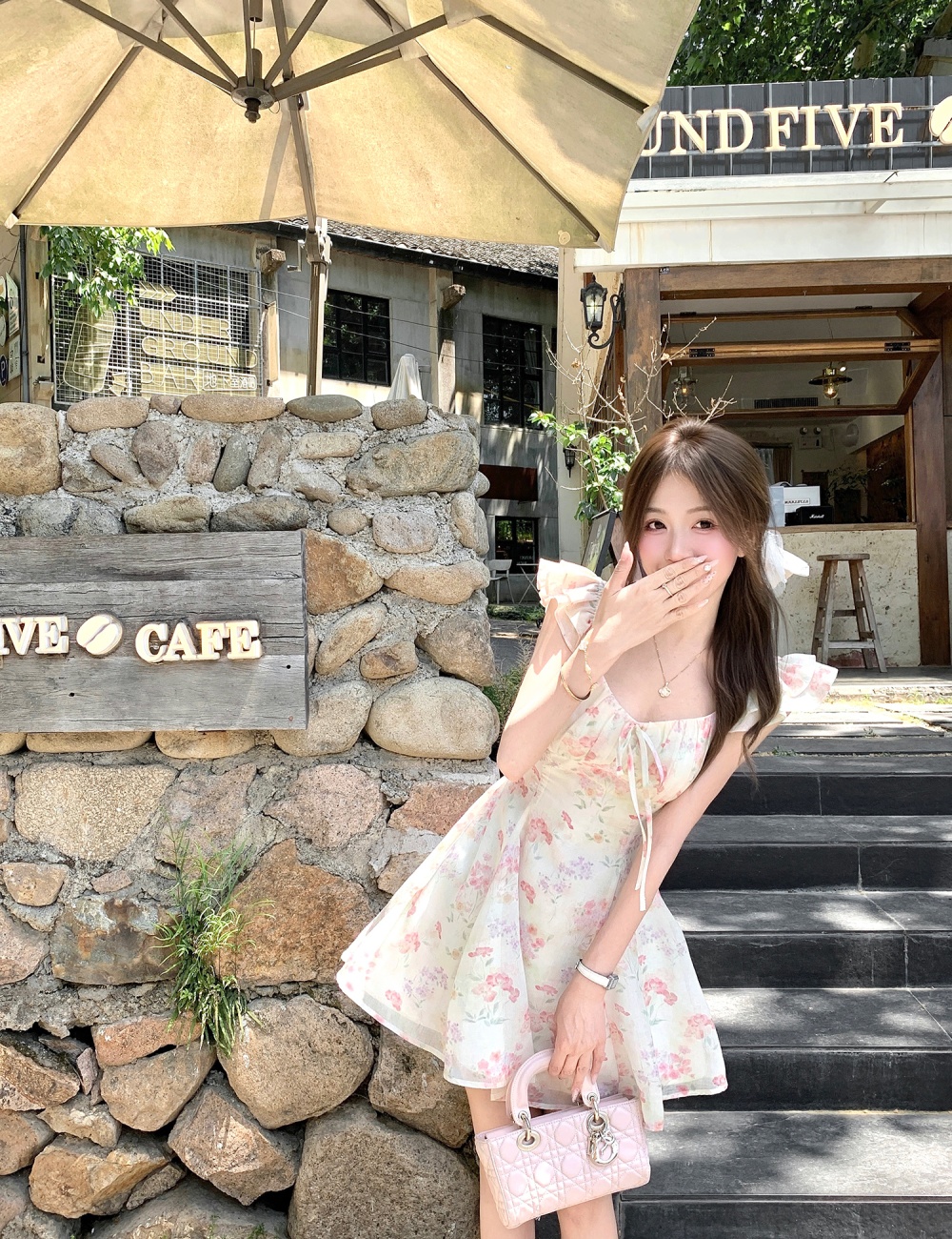 Flat shoulder France style boats sleeve dress for women
