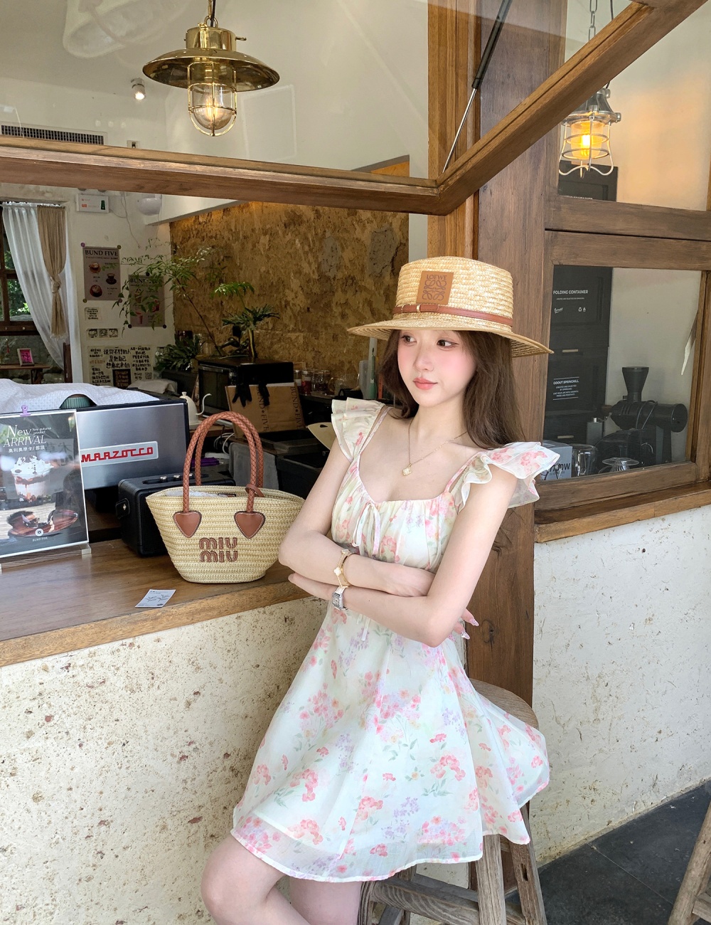 Flat shoulder France style boats sleeve dress for women