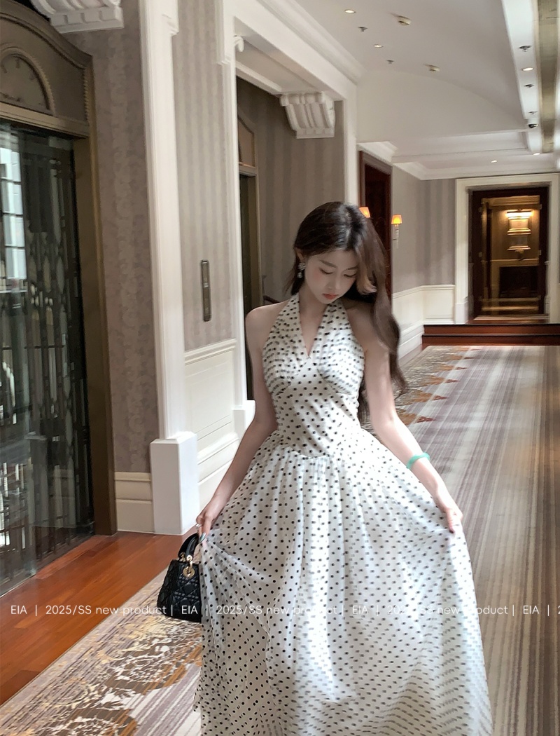 Polka dot big skirt temperament dress for women