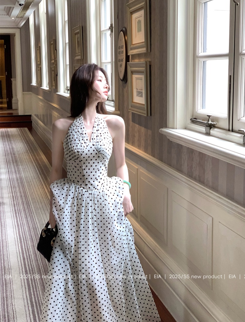 Polka dot big skirt temperament dress for women