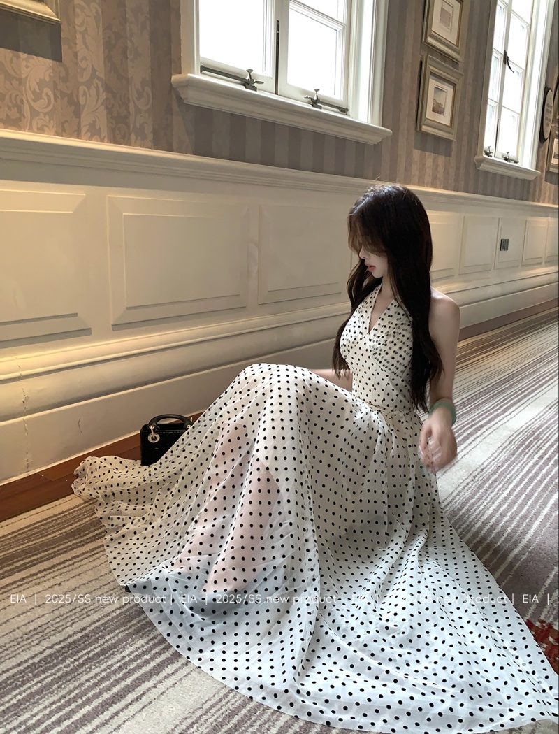 Polka dot big skirt temperament dress for women