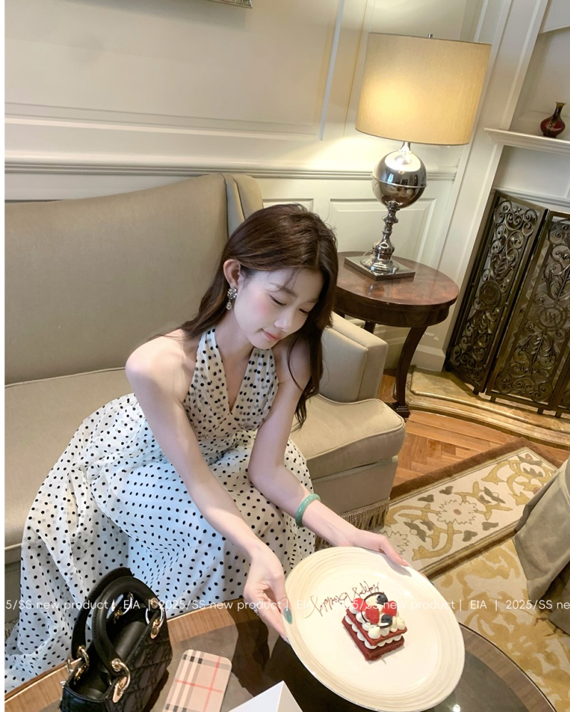 Polka dot big skirt temperament dress for women
