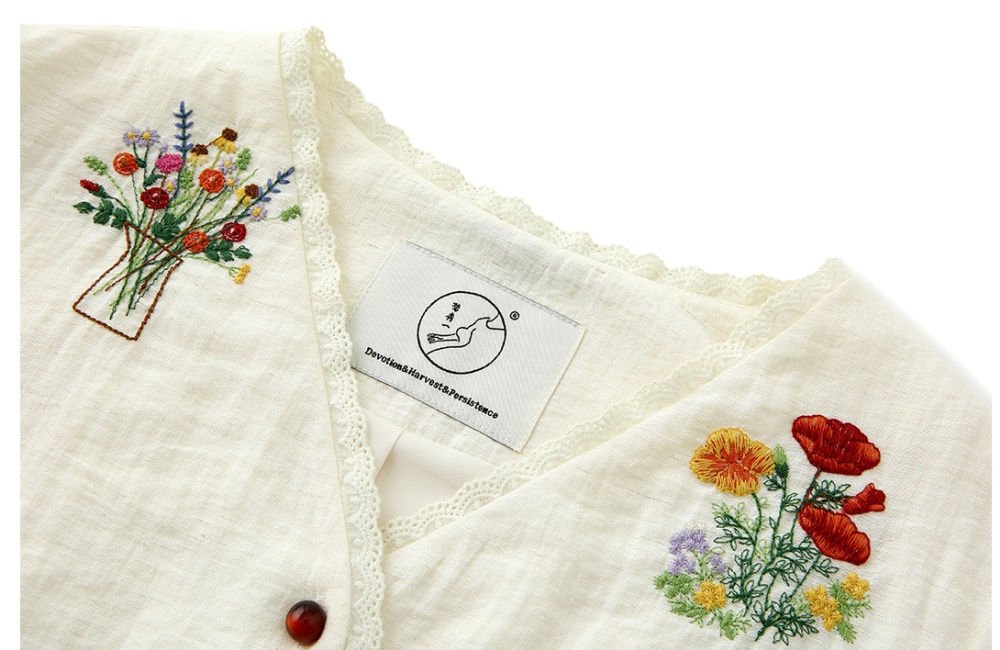 Embroidered flax T-shirt lazy skirt a set for women