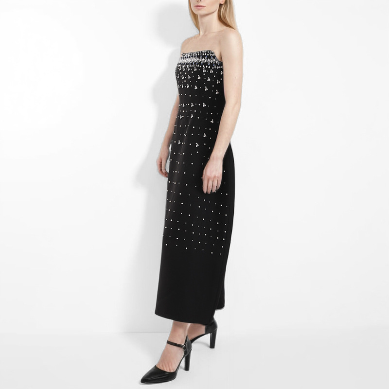 Rhinestone wrapped chest dress splice formal dress for women