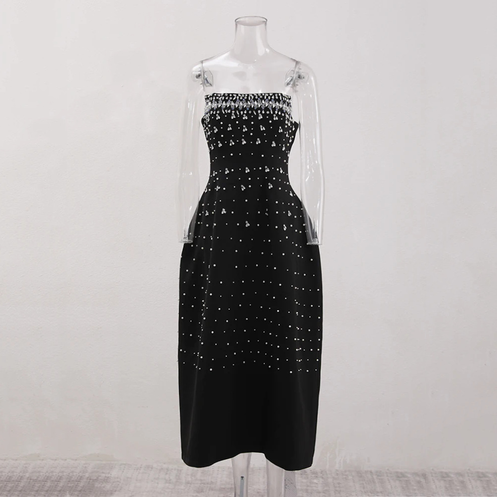 Rhinestone wrapped chest dress splice formal dress for women