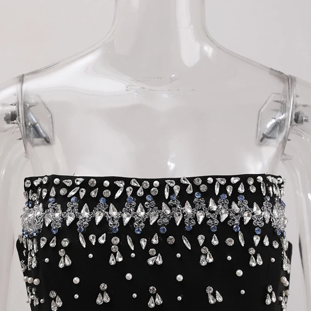 Rhinestone wrapped chest dress splice formal dress for women