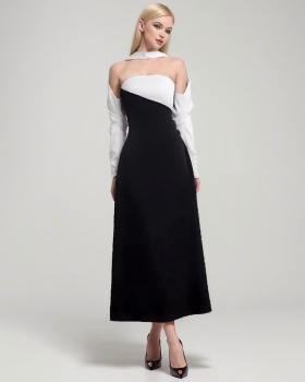 Temperament mixed colors splice spring wrapped chest dress