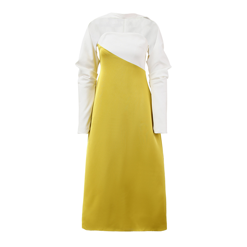 Temperament mixed colors splice spring wrapped chest dress