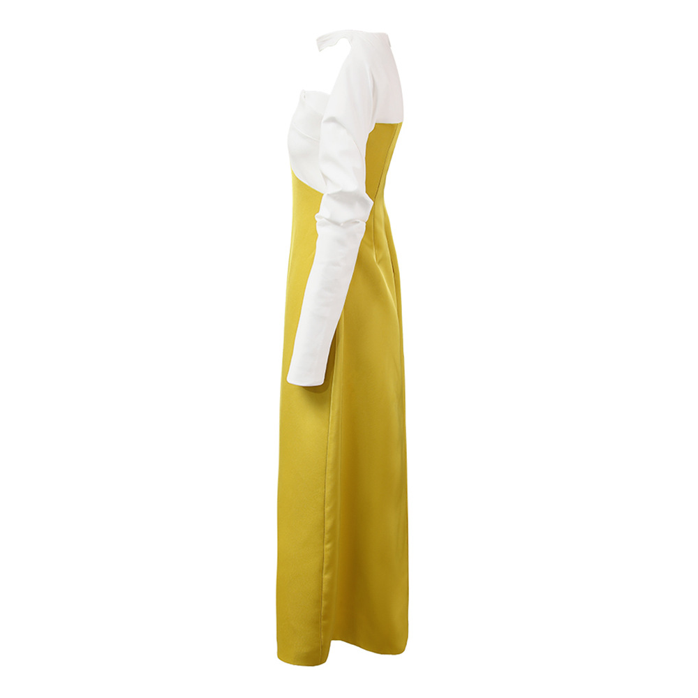 Temperament mixed colors splice spring wrapped chest dress
