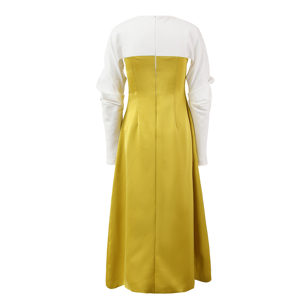 Temperament mixed colors splice spring wrapped chest dress