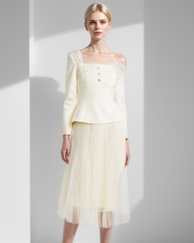 Long sleeve gauze tops temperament skirt 2pcs set