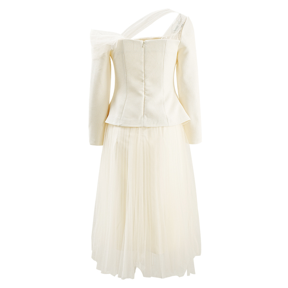 Long sleeve gauze tops temperament skirt 2pcs set