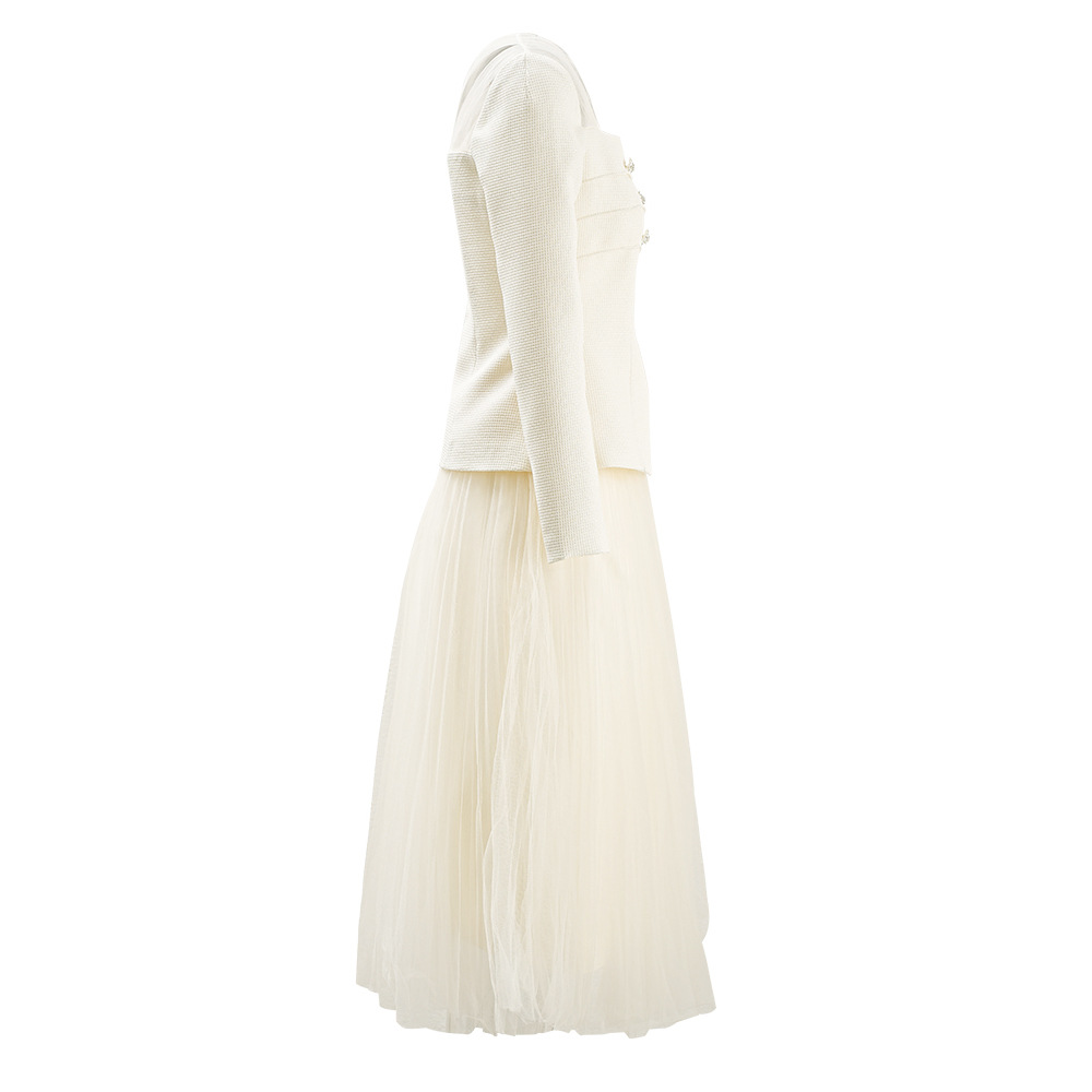 Long sleeve gauze tops temperament skirt 2pcs set