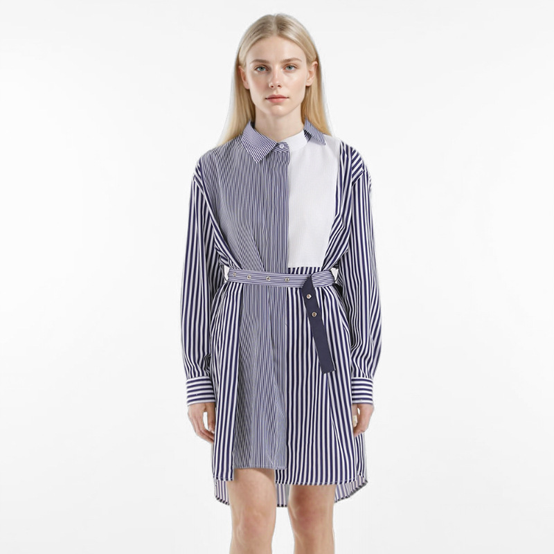 Stripe Casual shirt mixed colors dress for women