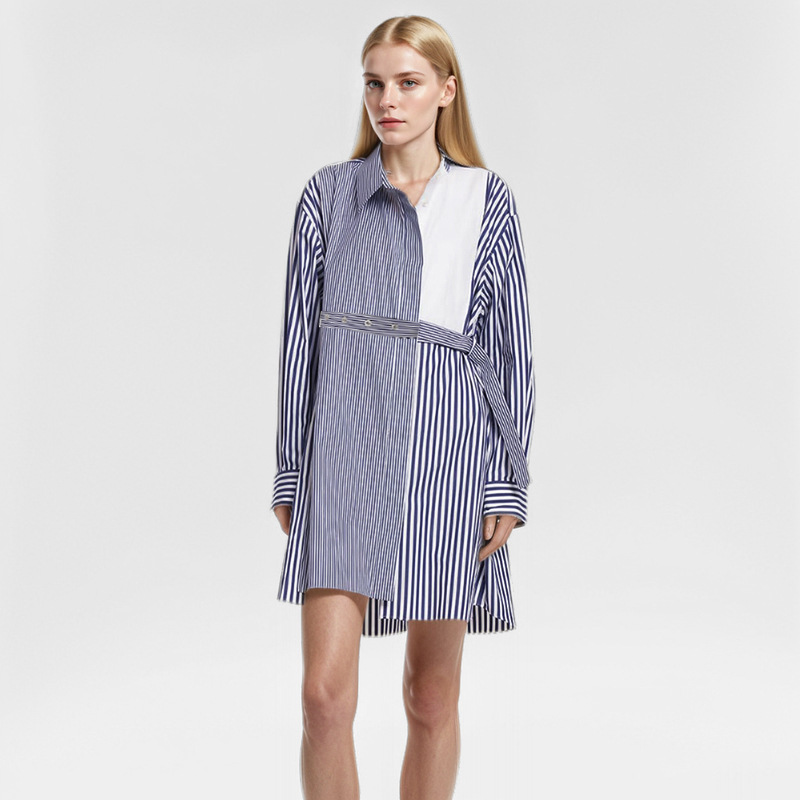 Stripe Casual shirt mixed colors dress for women